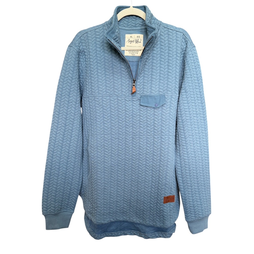 August Bleu Quilted Quarter Zip Blue Pullover Sweatshirt - Size XL (NWOT)